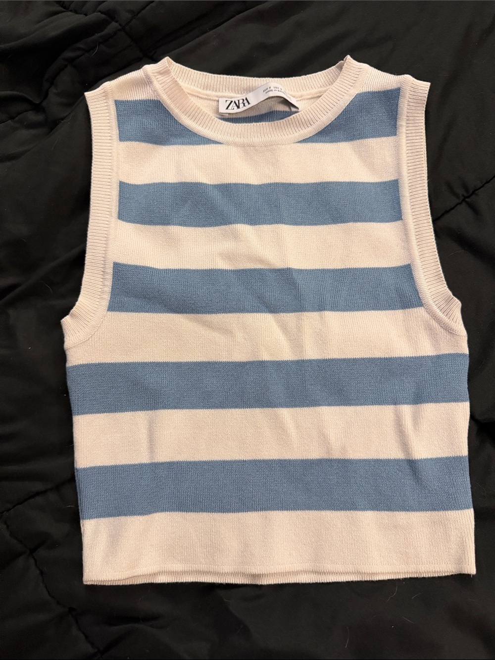 Zara Blue & Cream Striped Knit Tank Top